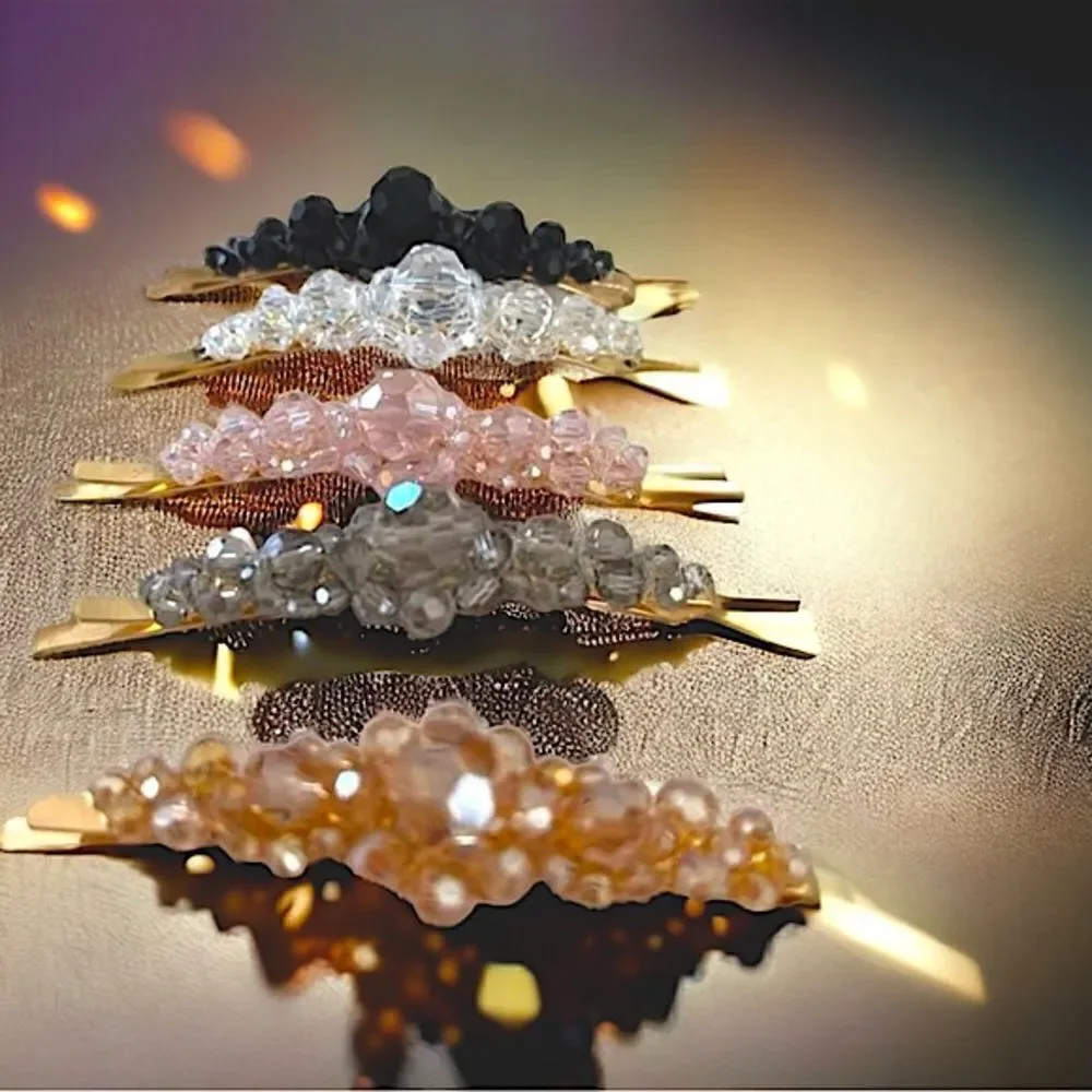Crystal Studded l Barrette, Hair Clip l Gold Hardware l 5 Colors to Choose l New